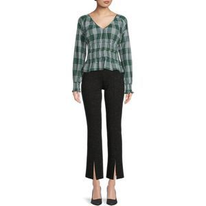 Kendall + Kylie Juniors Plaid Smocked Waist V Neck Top
